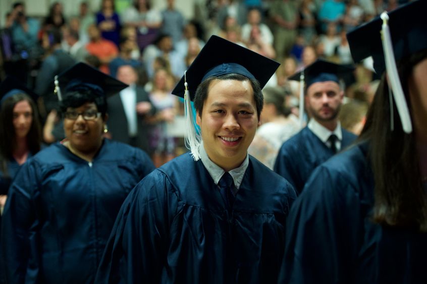 Students arrive at Penn State Brandywine's spring 2015 commencement ceremony.