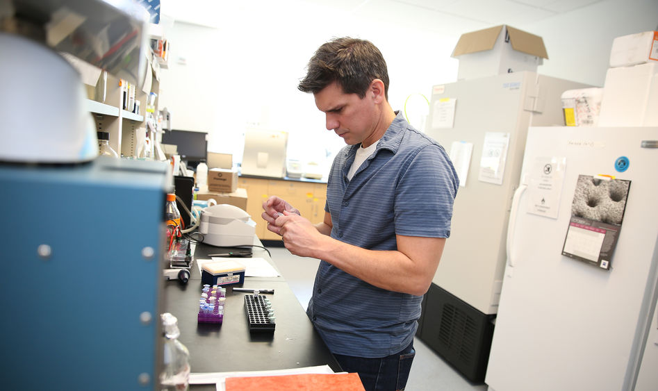 Mick Yoder in the bio lab 