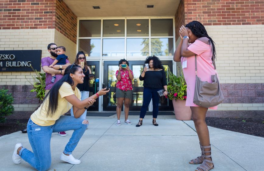 Two former Penn State Brandywine students get engaged on campus. 