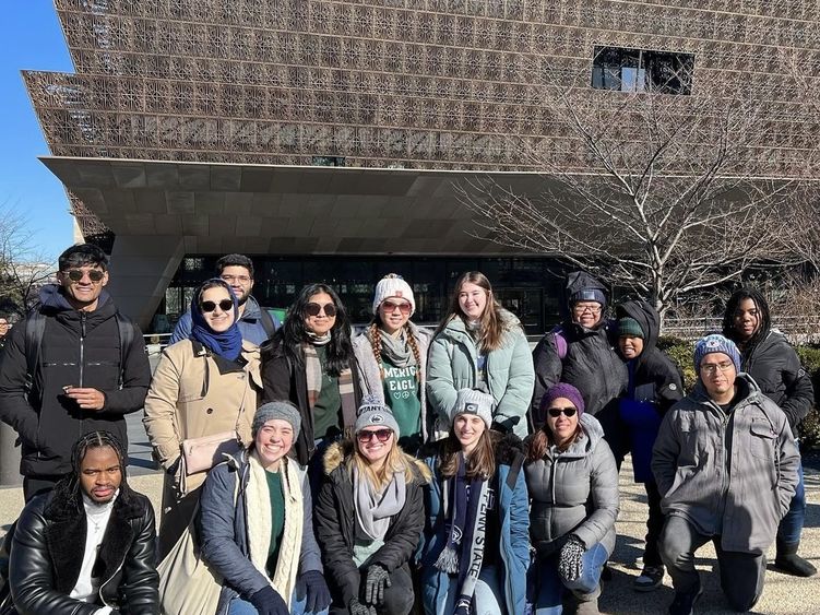 Students in front of the National Museum of African American History and Culture in Washington DC