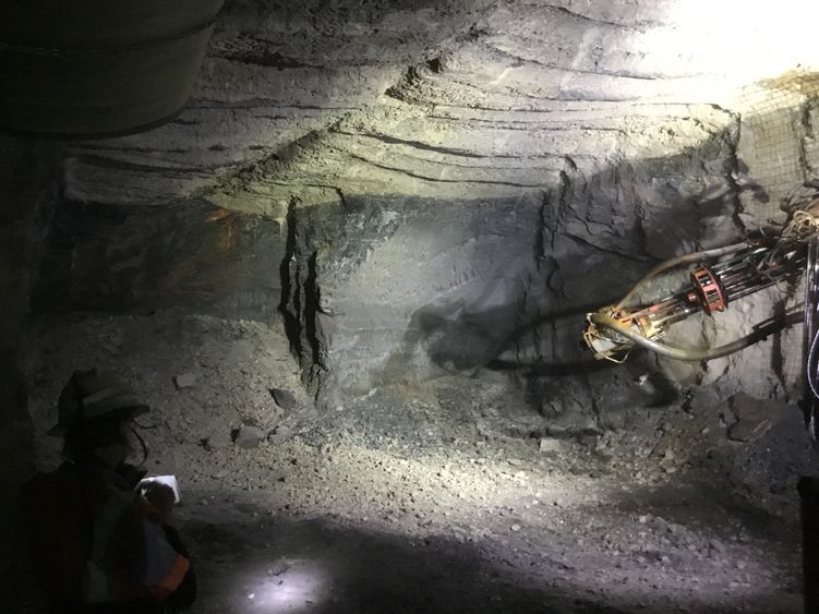 A drill bit in an underground gold mine. 