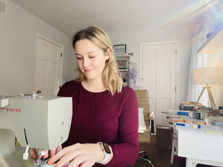 Meaghan Daly sewing masks to stop the spread of coronavirus.